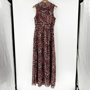 BCBGGeneration Floral Maxi Dress Sleeveless Mock Neck Red Pink Black Size 10
